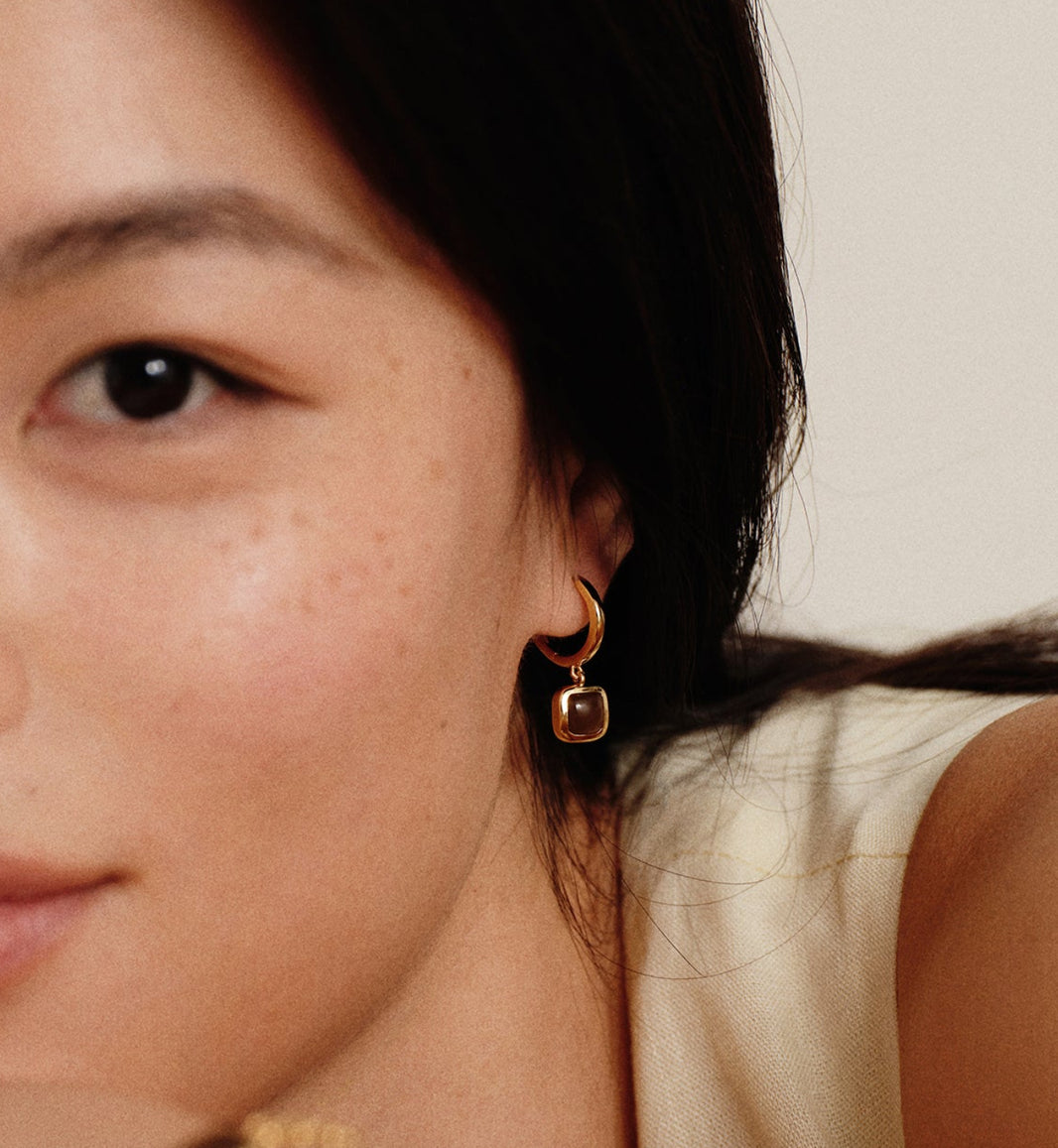 Sweet Earth Brown Jade Earrings - Gold
