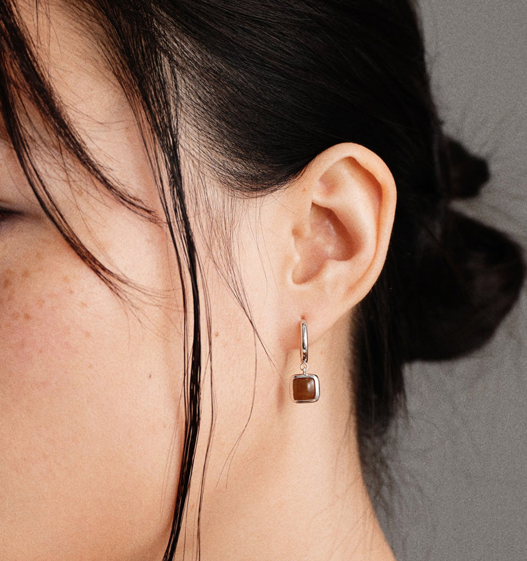Sweet Earth Brown Jade Earrings - Silver