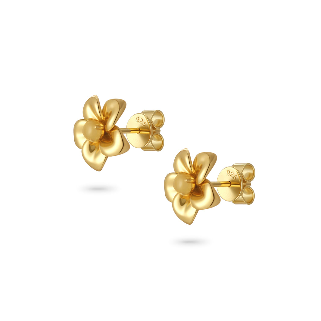 Fragrant Plumeria Amber Earrings - Gold